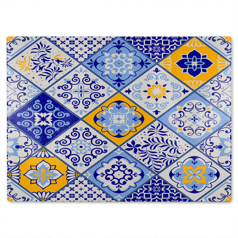 Turkish Style Azulejos Tiles Glass Chopping Board