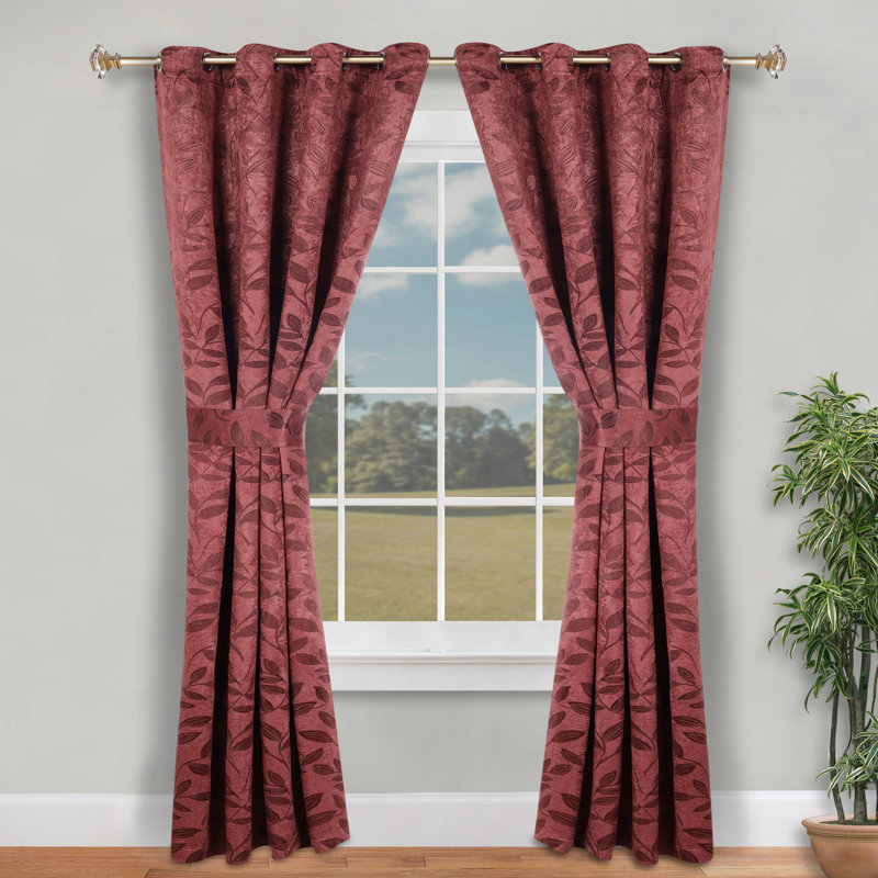  Finklea Floral Pattern Polyester Light Filtering/Room Darkening Rod Pocket Curtain Panels, Antique Copper, 46" W x 96" L
