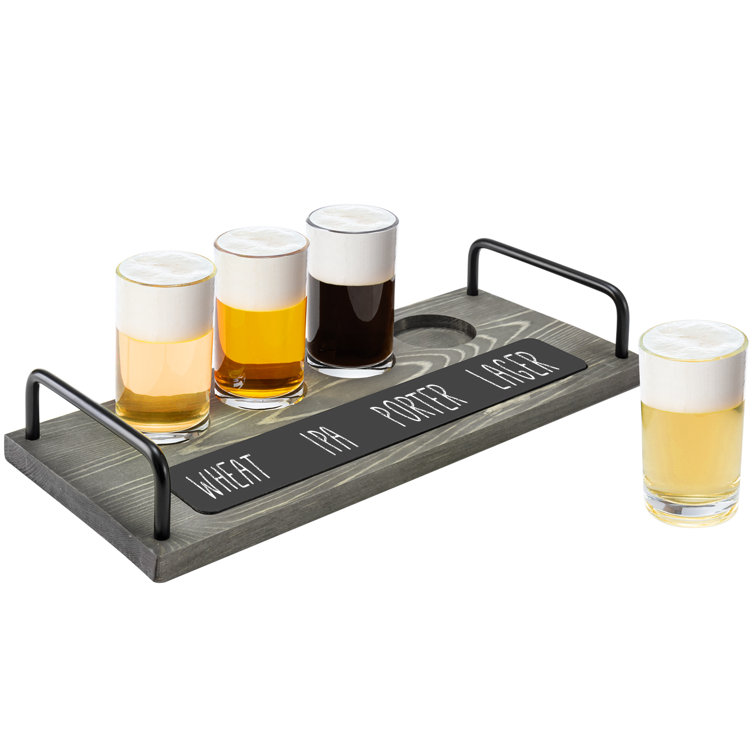 Craft Beer Flight Set - Set of 4 Tasting Glasses & Wood Chalkboard