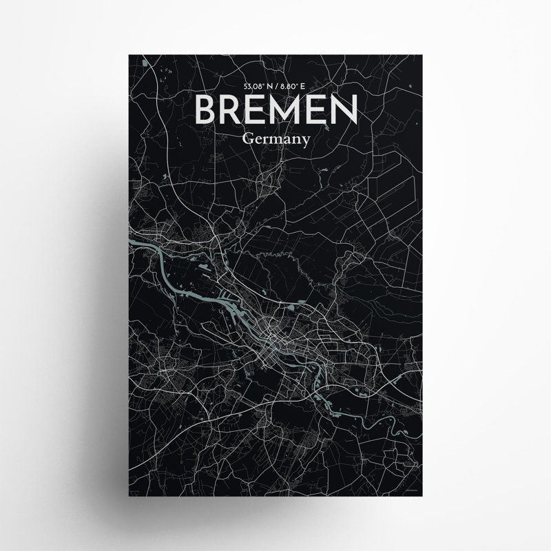 Bremen City Map, impression, Minuit, H 36 po x l 24 po x P 0,05 po