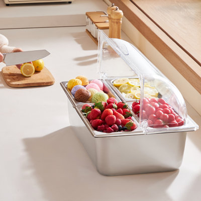 Countertop Food Serving Display Container 4 Pan Condiment Dispenser with Lid