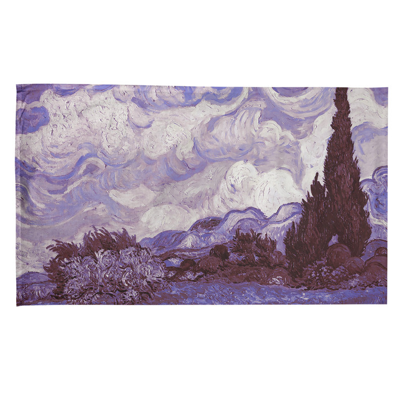 Serviette de thé avec blé cyprès wheatfield, Sergé de coton, Mauve clair / blanc