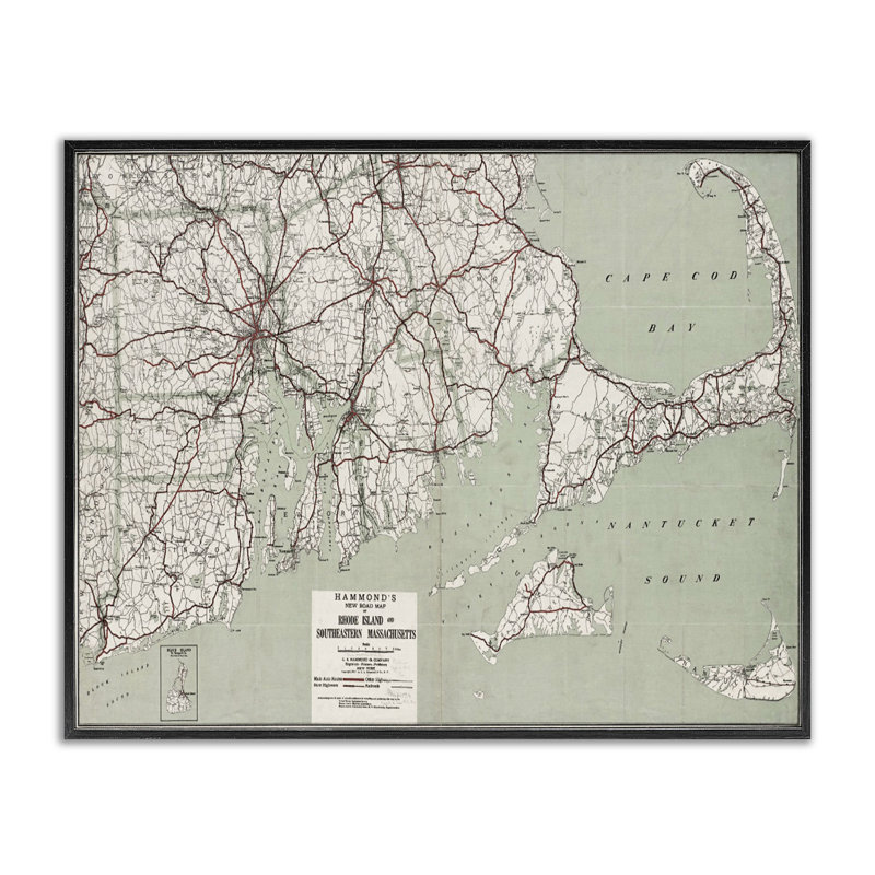 Cape Cod & RI Map, estampe numérique encadrée par Graffi *ee Studios, H 16 po x l 20 po, Giclée encadrée noir minuit
