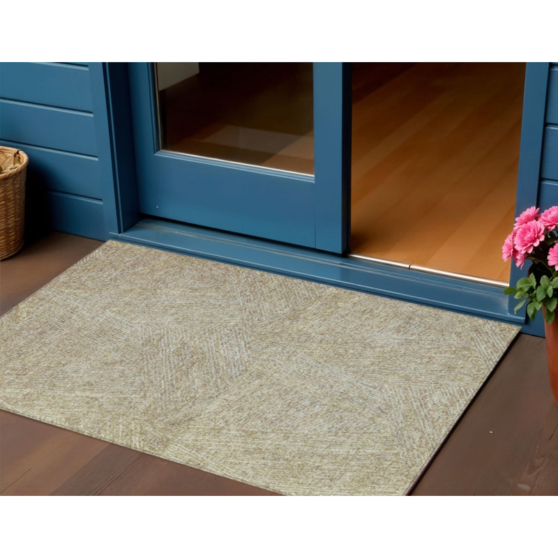 3' X 5' Ivory And Brown Abstract Washable Indoor Outdoor Area Rug