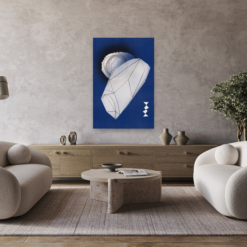 Affiche murale moderne représentant un paysage abstrait géométrique de cristaux et de nature, H 48 po x l 32 po