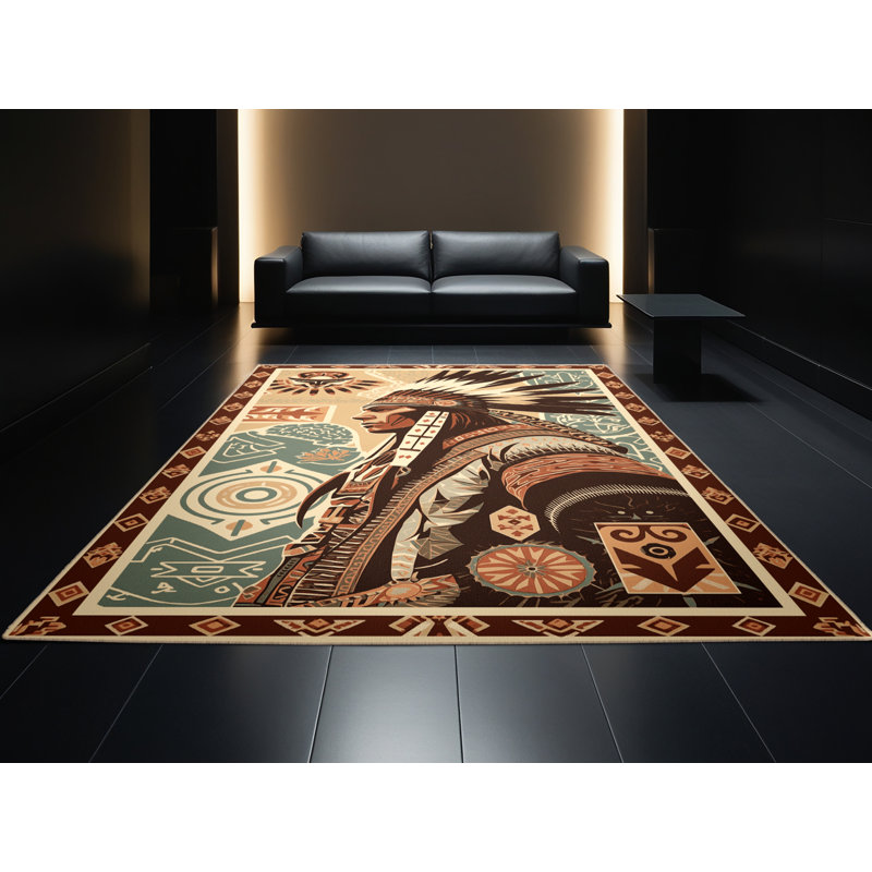 Tapis moelleux moelleux à motif de blocs d'inspiration mondiale Dupras Shamanic Warrior, 5 x 8