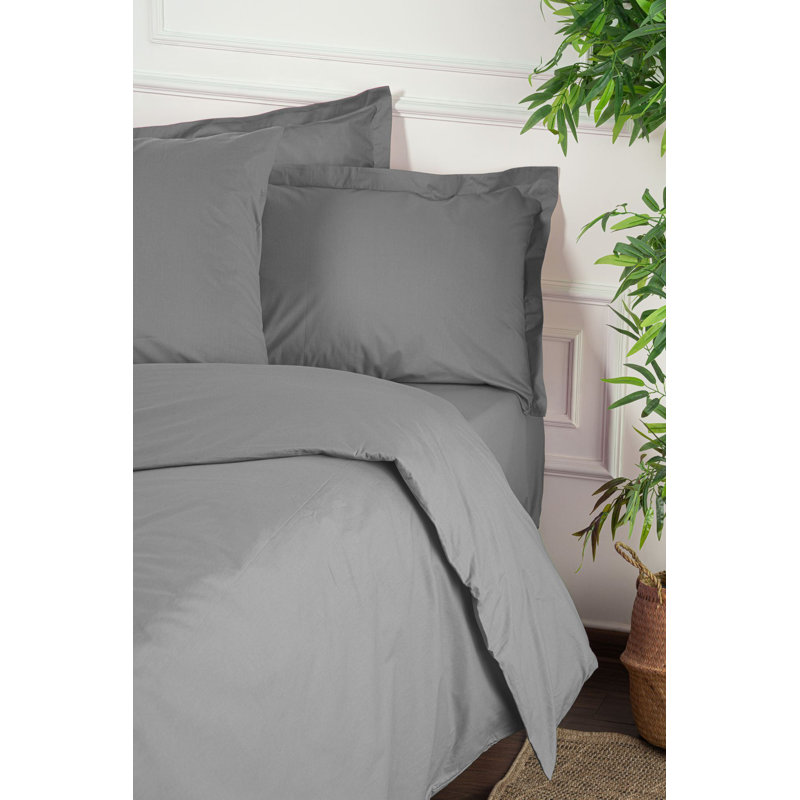 Dark Grey Quilt Cover Set, 100% Cotton Ranforce, 94.5 x 86.6 inches | 155 Thread Count, Machine Washable | Includes 2 Pillowcases (23.6 x 23.6 inches) with Envelope Closure | Soft, Durable & Elegant Bedding