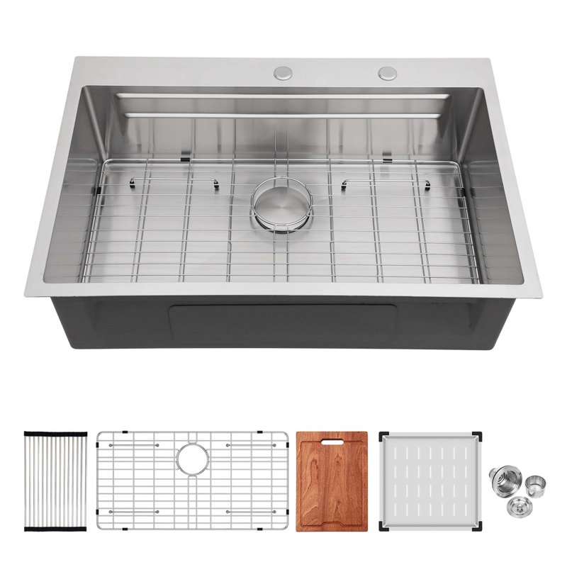 Évier de cuisine encastré 33 po - 33 po x 22 po Évier de cuisine à cuve simple encastrable 16 jauges en acier inoxydable, 33 po x 22 po x 10 po