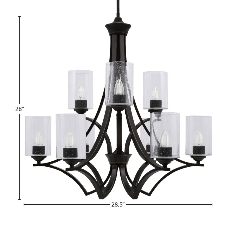 Lustre 9 lumières Zilo avec verre à bulles 4 po Zilo, Gris foncé, Transparent nervuré