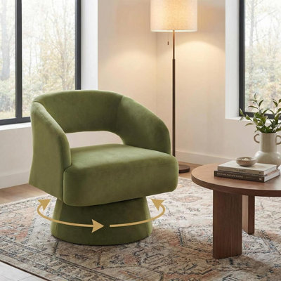 Modern Swivel Barrel Accent Chair, 360° Upholstered Armchair with Striped Backrest & Plush Padding