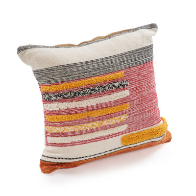 Marrice Handmade Red/Orange Striped 100% Cotton Textured Throw Pillow