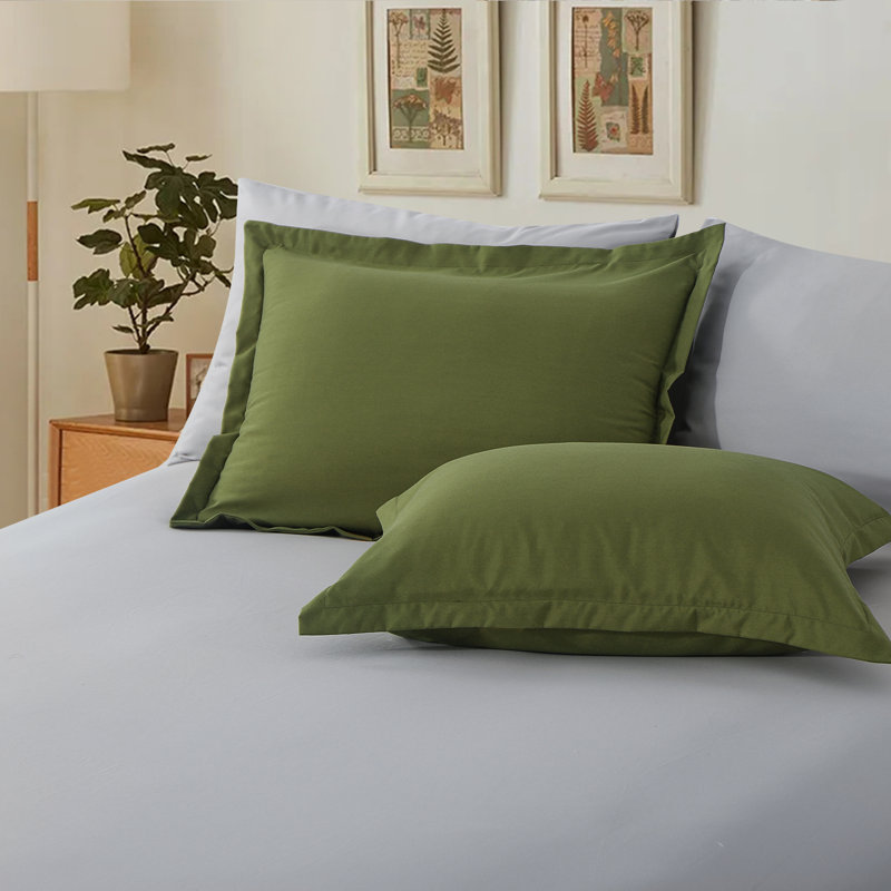 Ensemble d'édredon en microfibre 5/7-pièces , Édredon de très grande taille et 6 pièces suppl, Vert olive / gris clair