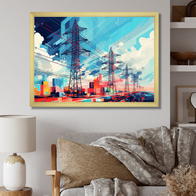 «Color Lines Power Lines Gridscape Serenade I», reproduction sur toile, H 12 po x l 20 po x P 1 po, Encadrement doré