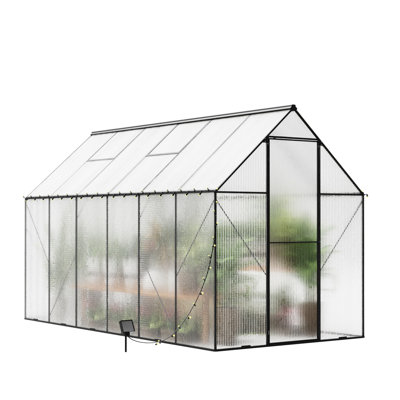 Serre de jardin 6 x 12 avec solarium en métal, protection et porte à charnière verrouillable en acier pour le jardin, ventilation réglable dans la cour