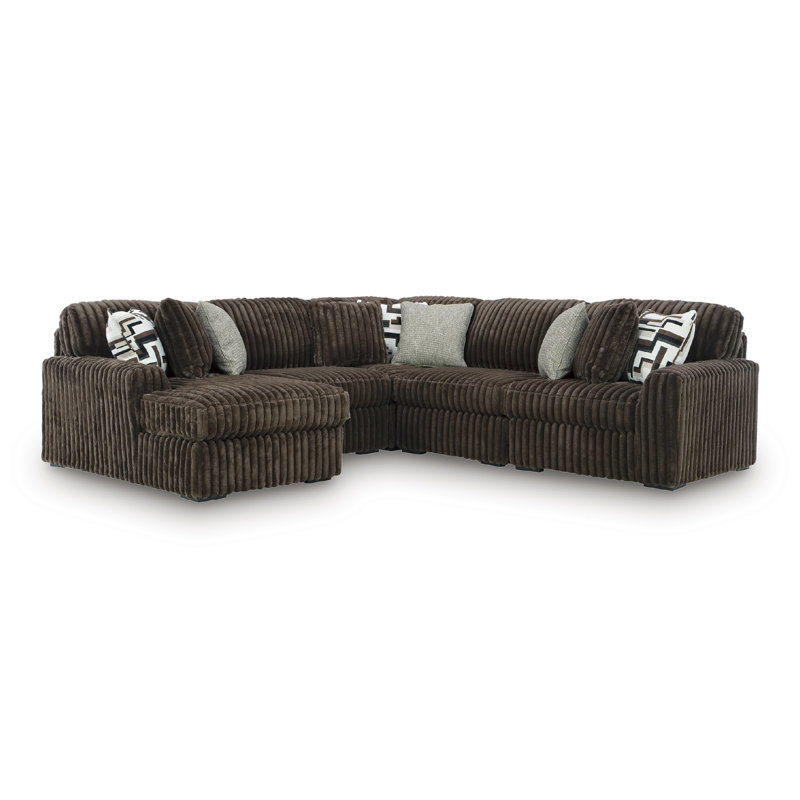 Canapé modulaire 5 pièces avec méridienne Irie, Orienté à droite, Polyester brun, 40" H x 116" W x 122" D