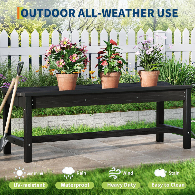 Banc de jardin courbé en PEHD - capacité de 800 lb, résistant aux intempéries, sans dossier pour patio et porche, Black