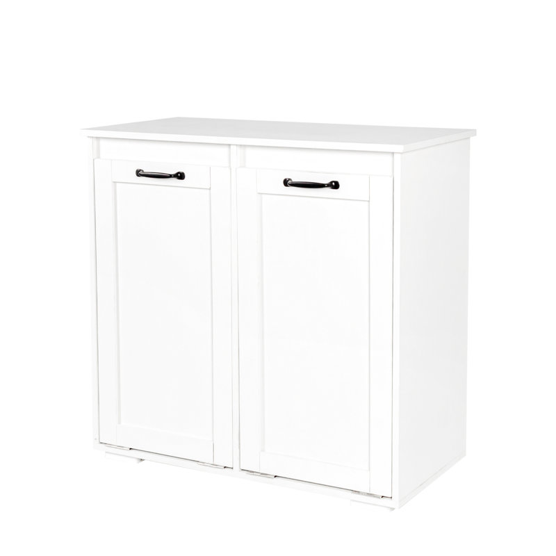 Armoire à linge blanche à panneau de particules avec poignées - Porte d'accès facile à manipuler 2 sacs amovibles pour trier et ranger les vêtements en finition