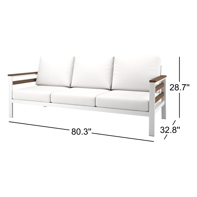 Townsend Metal Outdoor Sofa With Sunbrella Cushion, Canvas White