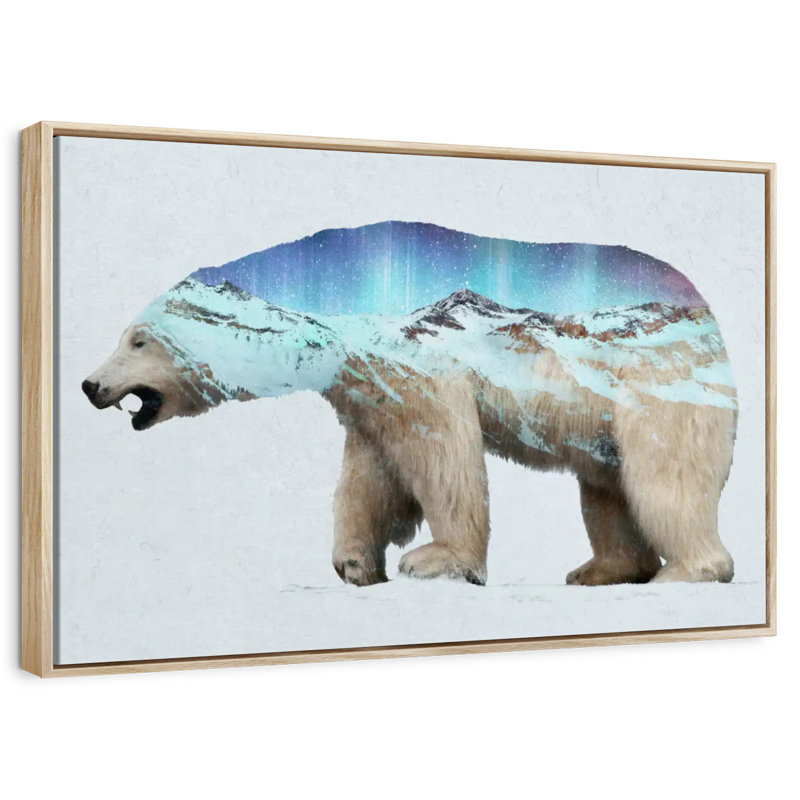 L'ours polaire arctique, Cadre flottant en bois naturel, 37 po x 25 po