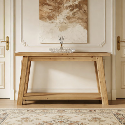 Solid Wood Console Table With 2-Tier Shelf, Farmhouse Entryway Sofa Table For Living Room, Bedroom, And Foyer, Durable Narrow Hallway Table