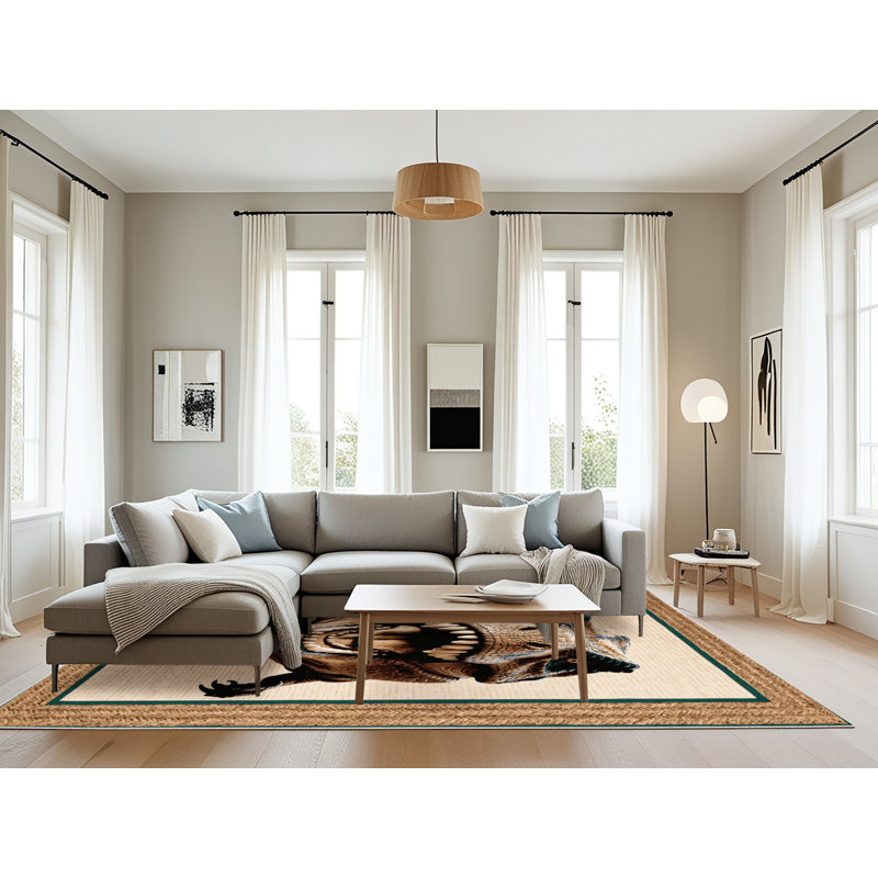 Tapis beige dinosaures lavable à la machine, Rectangle 8 pi x 10 pi