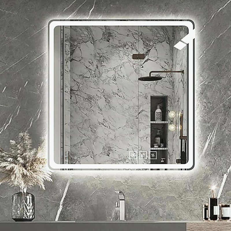 36X36 Inch LED Bathroom Mirror Vanity Mirrors with Front Lights Wall Mounted Anti-Fog Frameless Make Up Mirror with Light 5 mm Copper-Free Silver Mirror Horizontal or Vertical
