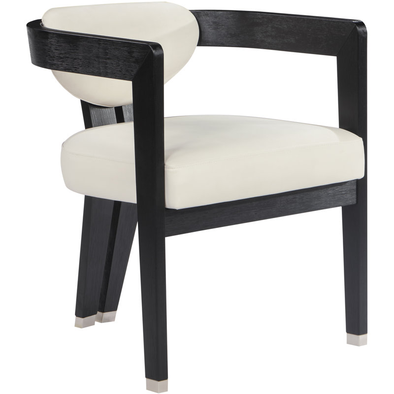 Chaise de salle à manger, Noir brossé, Crème végétalien en cuir