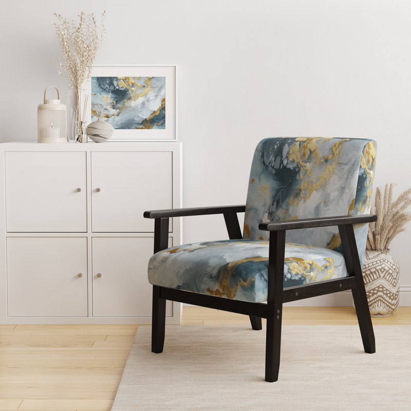 Berdahl Marble Upholstered Armchair, Gray/Gold, Black Square Arms