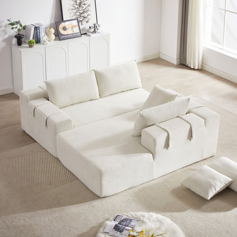 Boneless Modern Upholstered Sectional Sofa With 6 Pillows, No assembly required, Beige Chenille, 22.5" H x 108" W x 68" D