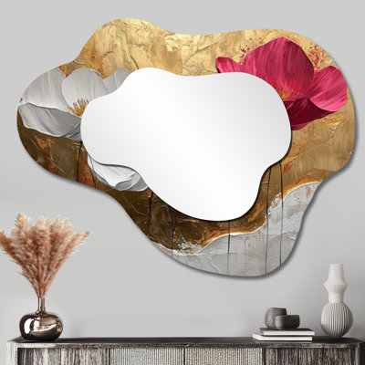 Fleurs sauvages roses - Golden Golden Horizon I - miroir asymétrique irrégulier Wildflowers, miroir mural traditionnel, imprimé sur métal