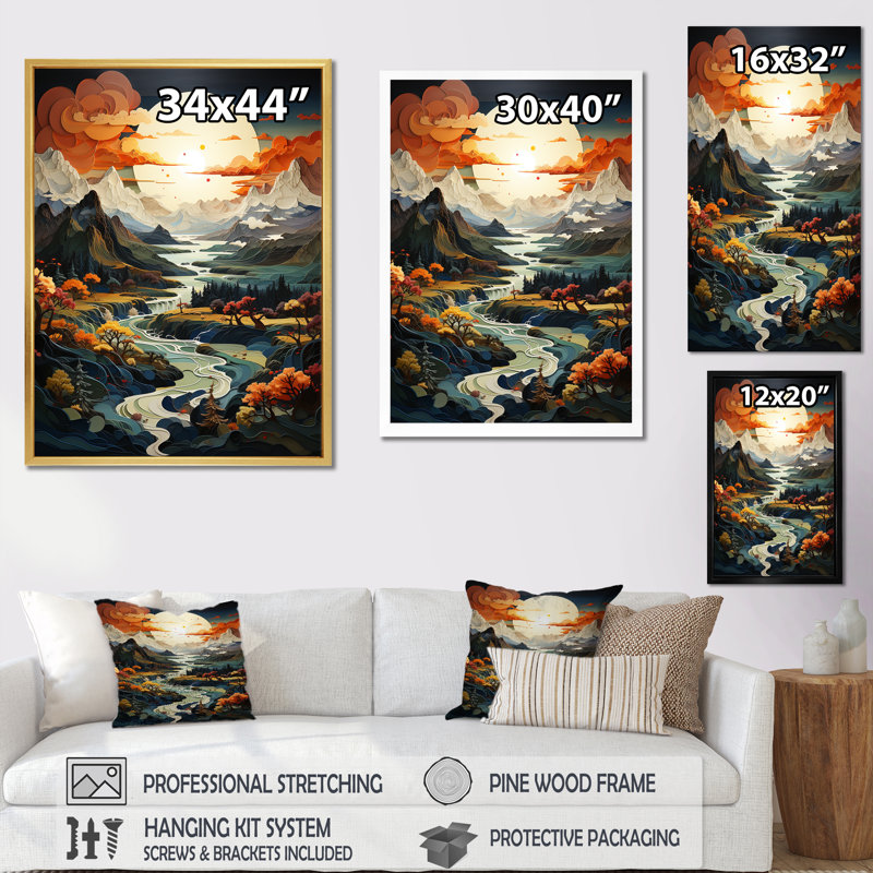 " Mountain Stormy Moon I ", White Single Picture Framed, 32" H x 16" W x 1" D