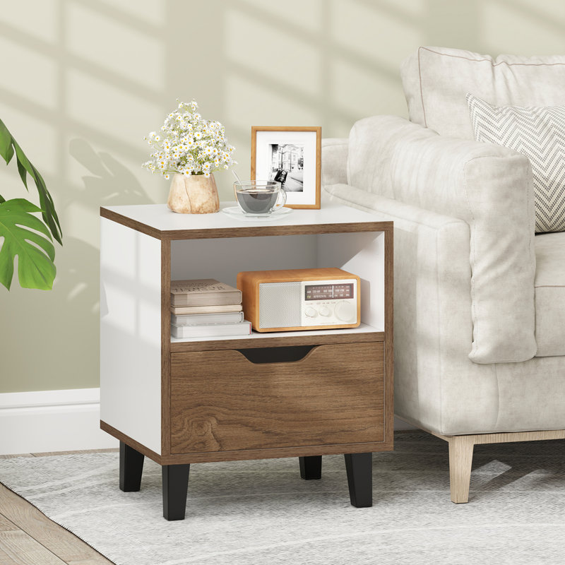 Table de chevet moderne Mid Century avec tablette de rangement ouverte, Individuel