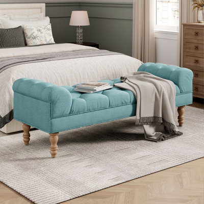 Banc de bout de lit capitonné, grand repose-pieds rembourré, repose-pieds avec pieds, tabouret avec accoudoirs roulés, banc en tissu rembourré, banc d'intérieur pour chambre à coucher, salon, entrée