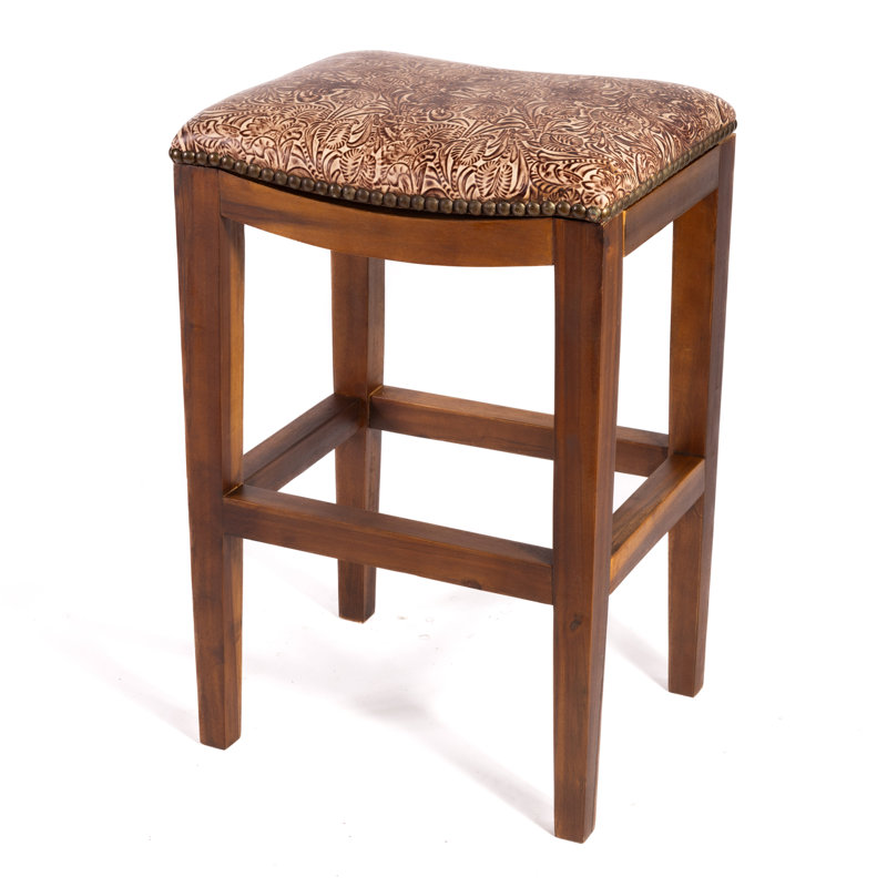 Genson Bar Stool, Bar Stool (30" Seat Height), Saddle Floral Ivory