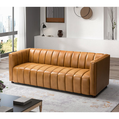 Claudio 83'' Genuine Leather Channel Tufted Sofa