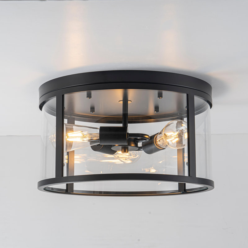 15.8 in. 3-Light Modern Industrial  Drum Glass Shade Flush Mount