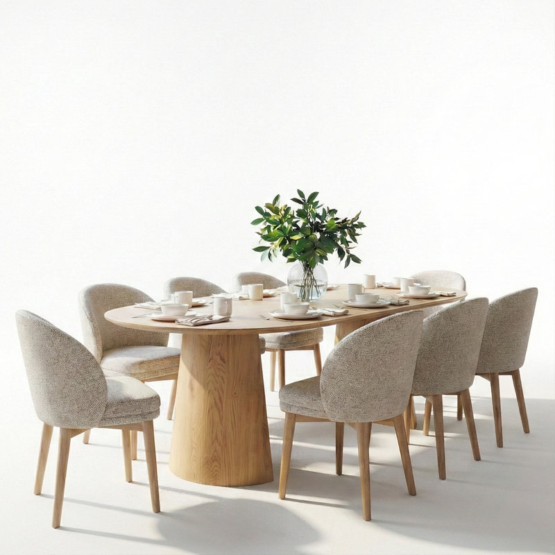 Ensemble de salle à manger rond à ovale de 46 à 83 po avec fauteuils demi-tonneau rembourrés, 9 pièces : table, 8 chaises