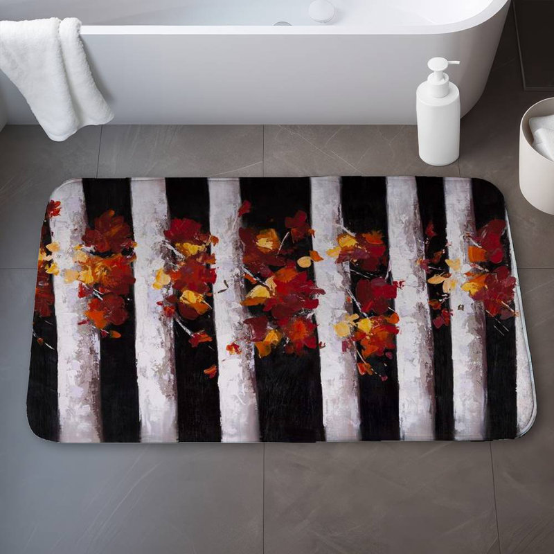 Trees and fall leaves Bath Mat with Non-Slip Backing - Quick Dry Memory Foam Bathroom Rug - Absorbent - Modern Plush Spa-Style - Machine Washable