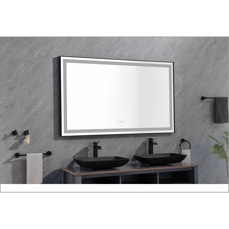 Miroir de salle de bain 72 po x 48 po à DEL avec anti-buée, mémoire, 3 couleurs et luminosité réglable en continu pour meuble-lavabo moderne