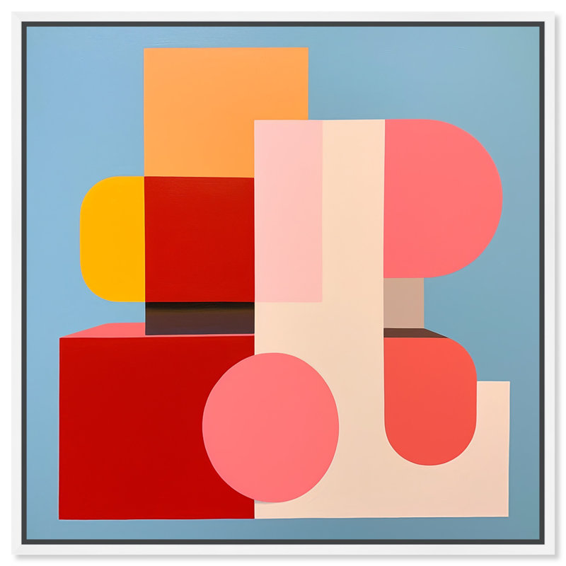 «Abstract Blocks», art mural abstrait géométrique sur toile par Art Remedy, Cadre blanc, H 25 po x l 25 po