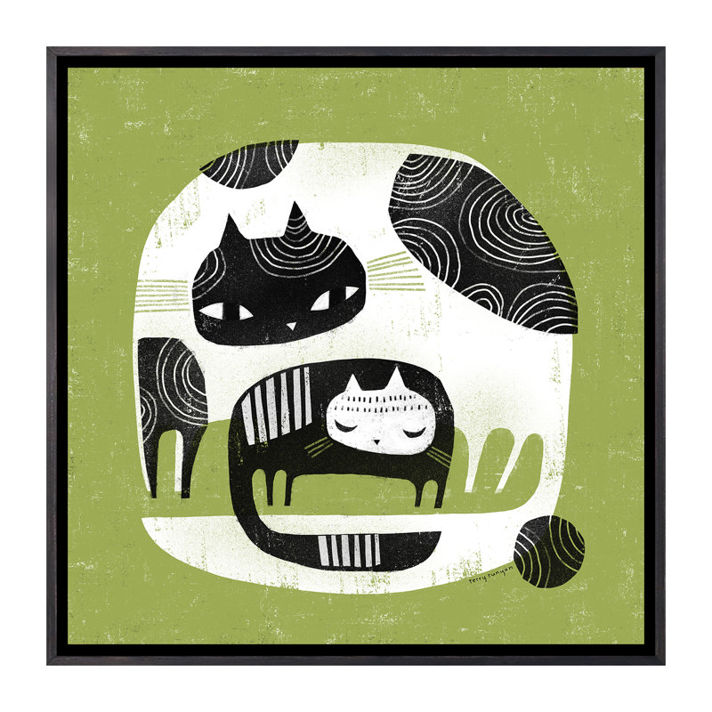 «Cuddle Cats» par Terry Runyan - impression, H 37 po x l 37 po x P 1,5 po, Toile avec cadre noir patiné, Pas de tapis