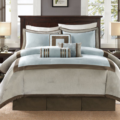 Genevieve Blue Pieced Neutral 7-Piece King Comforter Set