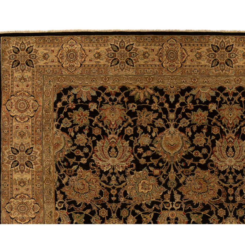 Tapis noir et doré de haute qualité noué à la main