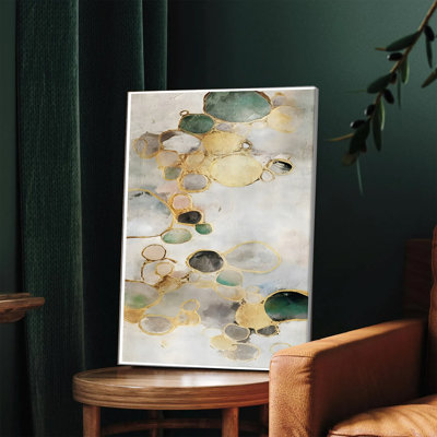 1PC, art mural encadré, toile abstraite avec décorations en feuille d'or, décor minimaliste moderne pour le salon, chambre à coucher, bureau, peinture abstraite contemporaine dans les tons de vert et de beige, prêt à accrocher