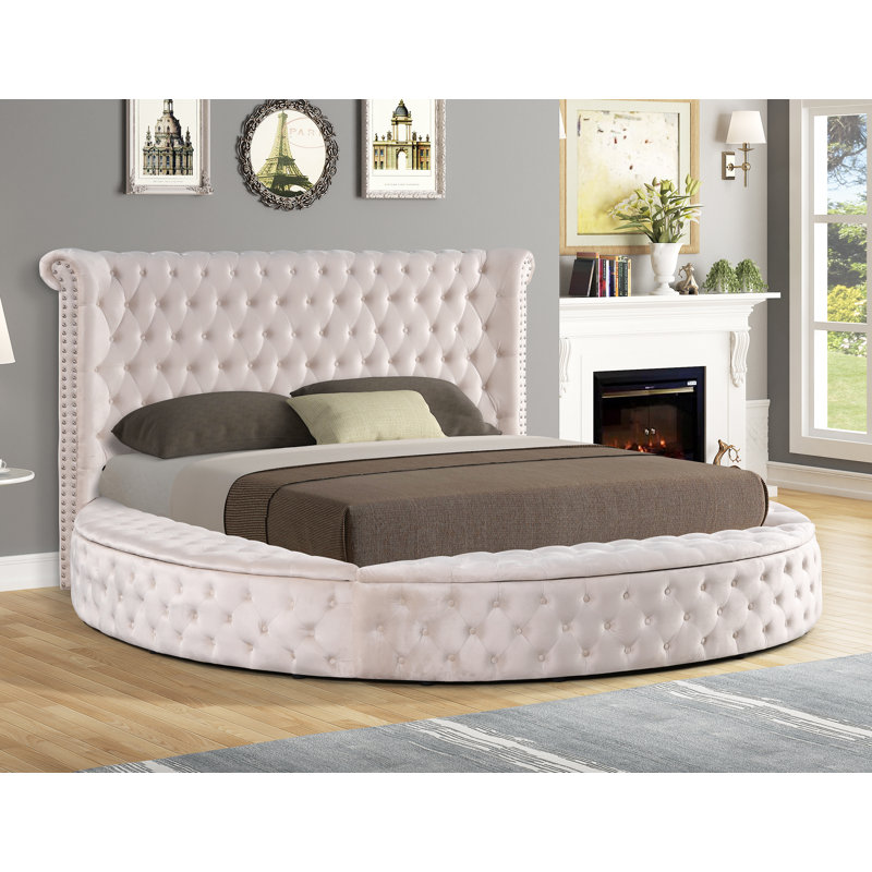 Lit plateforme tapissier Oona, Très grand Eastern, Beige
