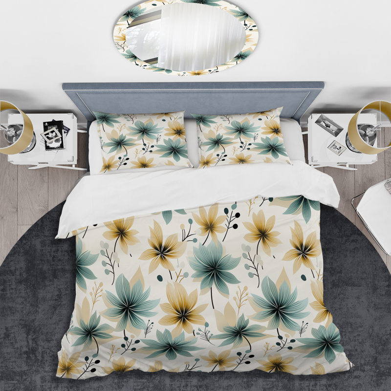 Ensemble de housse de couette à motif floral élégant bleu sarcelle et beige