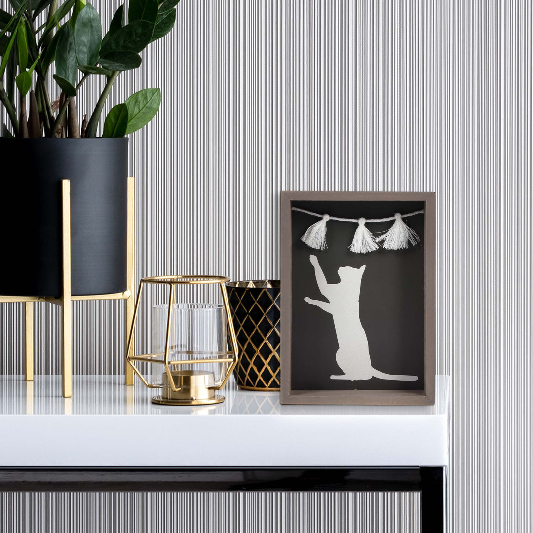 Playful Cat & Tassel Reverse Box Sign Wall Décor Latitude Run®