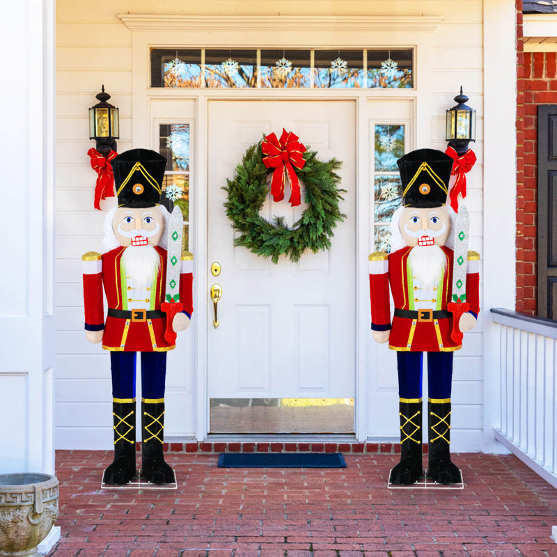 1 PCS 5 FT Lighted Nutcracker Soldier Outdoor Christmas Decoration with Glitter Sword, 1