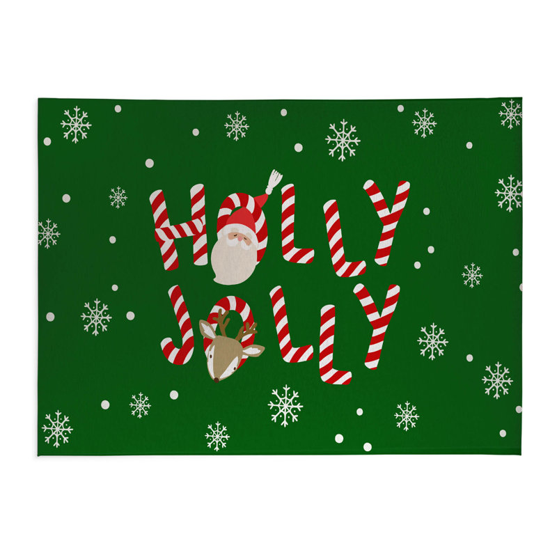 Tapis de cuisine Holly Jolly, Rectangulaire 3 pi x 5 pi, Vert