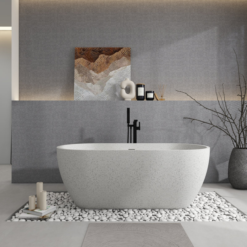 63'' X 31'' Freestanding Soaking Terrazzo Bathtub, Terrazzo White